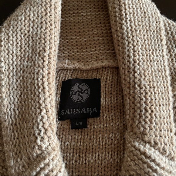 SANSARA Wool Blend Cardigan W's L Nordic Fair Isle Style Shawl Collar Long Line - Picture 5 of 8